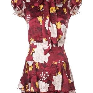 Alice + Olivia 100% Silk Lashy Burgundy and Yellow Floral Dress - Size 6